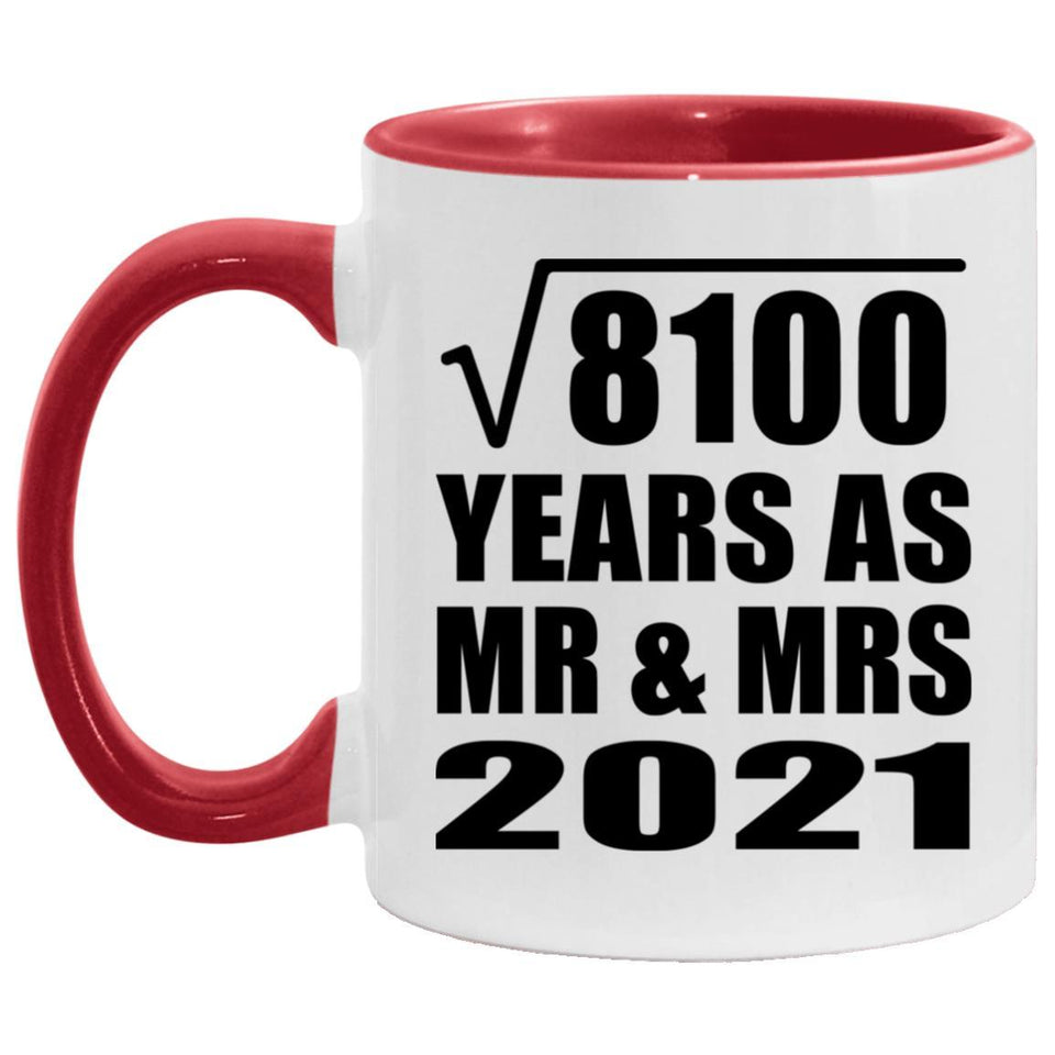 90th Anniversary Square Root of 8100 Years As Mr & Mrs 2021 - 11oz Accent Mug Red