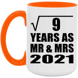 3rd Anniversary Square Root of 9 Years As Mr & Mrs 2021 - 15oz Accent Mug Orange