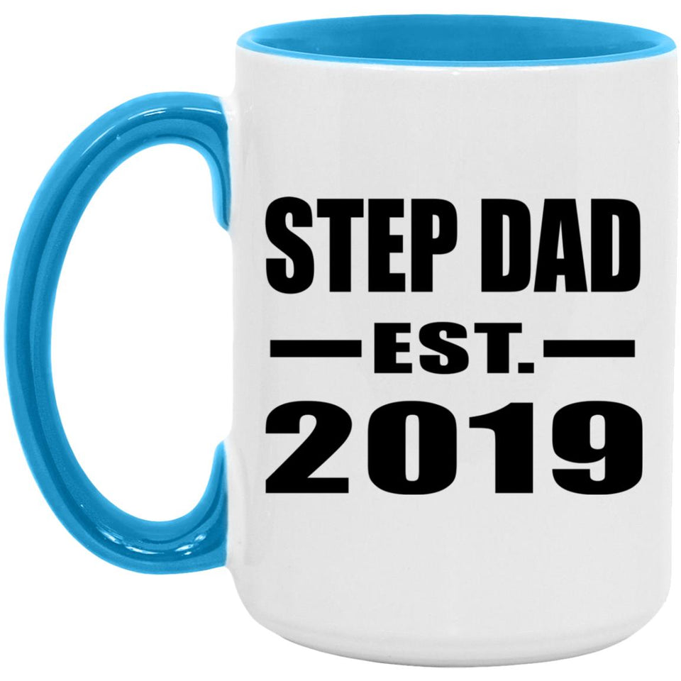 Step Dad Established EST. 2019 - 15oz Accent Mug Blue