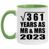 19th Anniversary Square Root of 361 Years As Mr & Mrs 2023 - 11oz Accent Mug Green