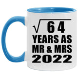 8th Anniversary Square Root of 64 Years As Mr & Mrs 2022 - 11oz Accent Mug Blue