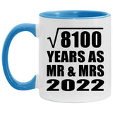 90th Anniversary Square Root of 8100 Years As Mr & Mrs 2022 - 11oz Accent Mug Blue