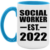 Social Worker Established EST. 2022 - 15oz Accent Mug Blue
