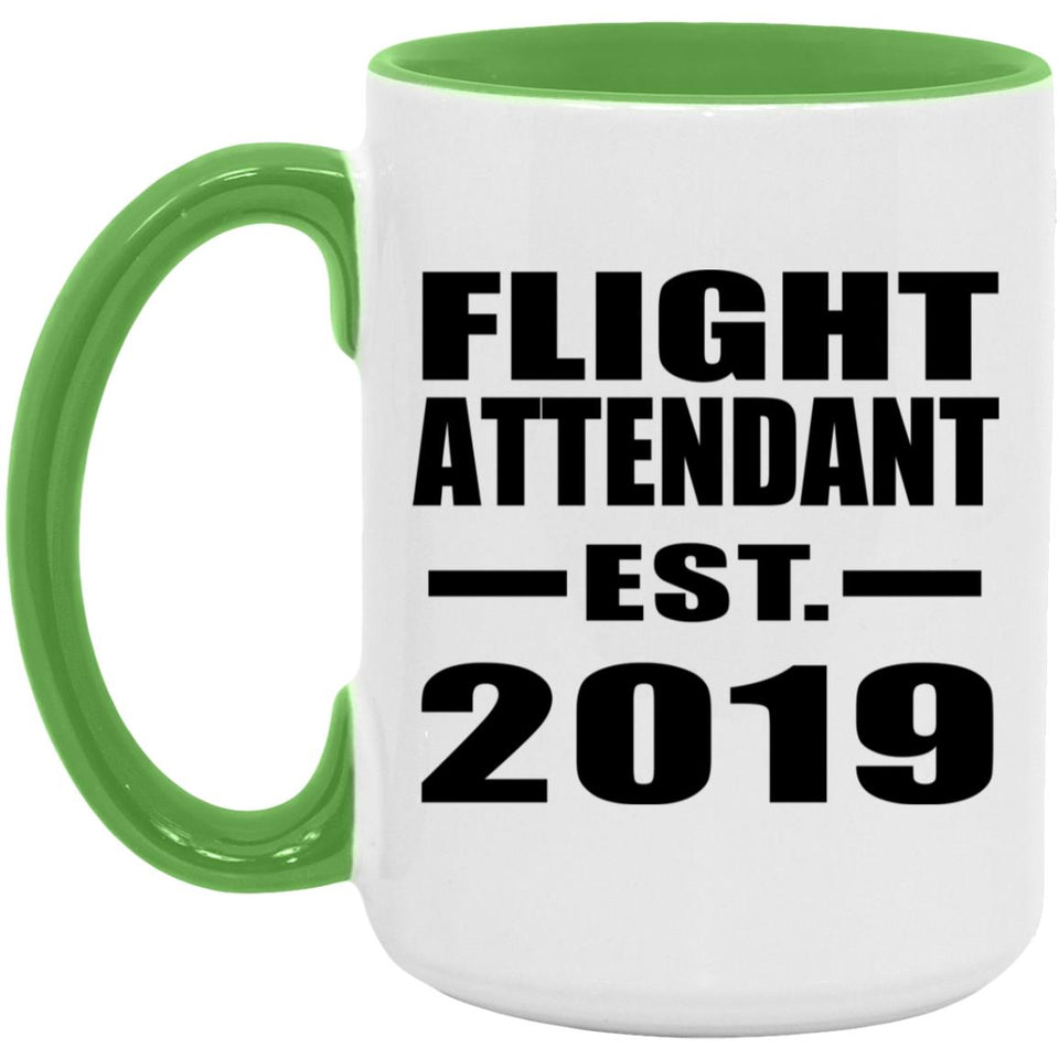 Flight Attendant Established EST. 2019 - 15oz Accent Mug Green