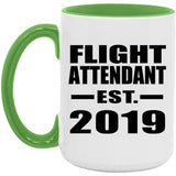 Flight Attendant Established EST. 2019 - 15oz Accent Mug Green