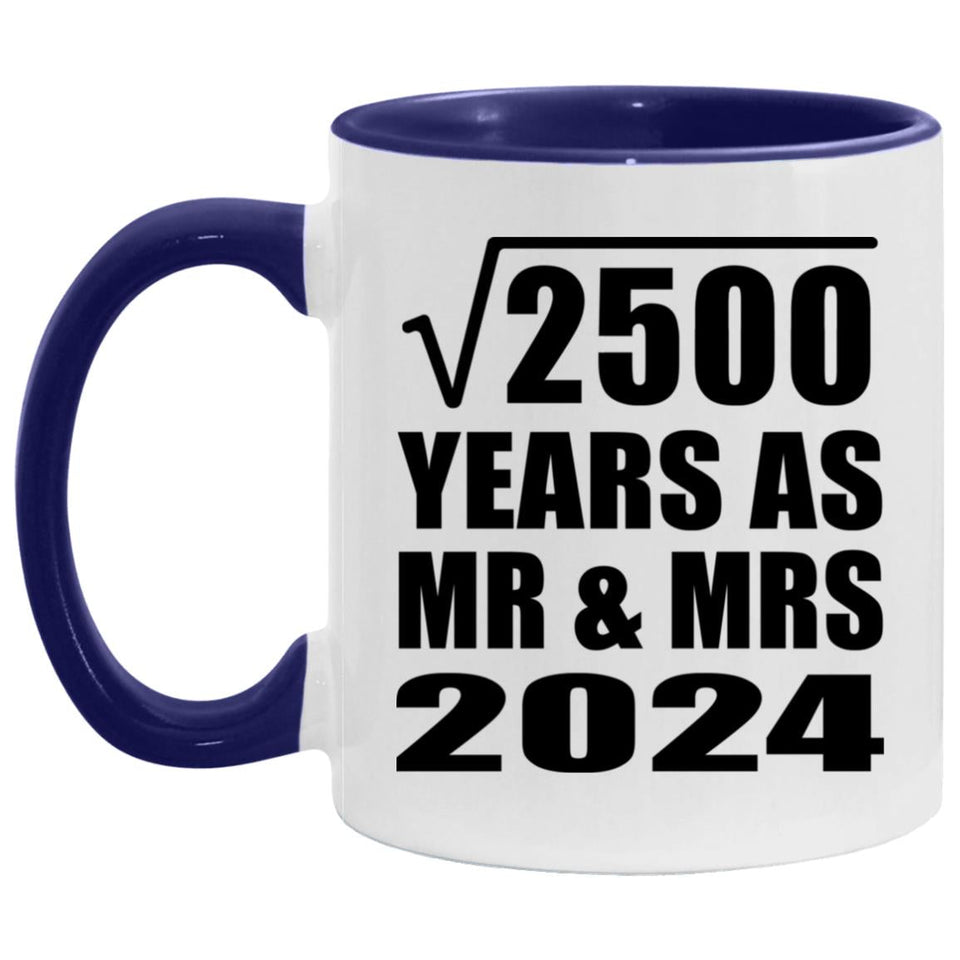 50th Anniversary Square Root of 2500 Years As Mr & Mrs 2024 - 11oz Accent Mug Purple