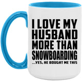 I Love My Husband More Than Snowboarding - 15oz Accent Mug Blue