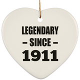 113th Birthday Legendary Since 1911 - Heart Ornament