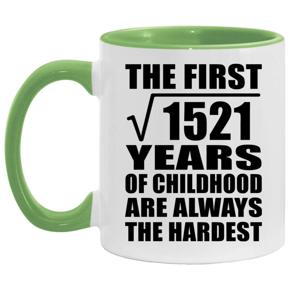 39th Birthday Square Root of 1521 Years of Childhood - 11oz Accent Mug Green