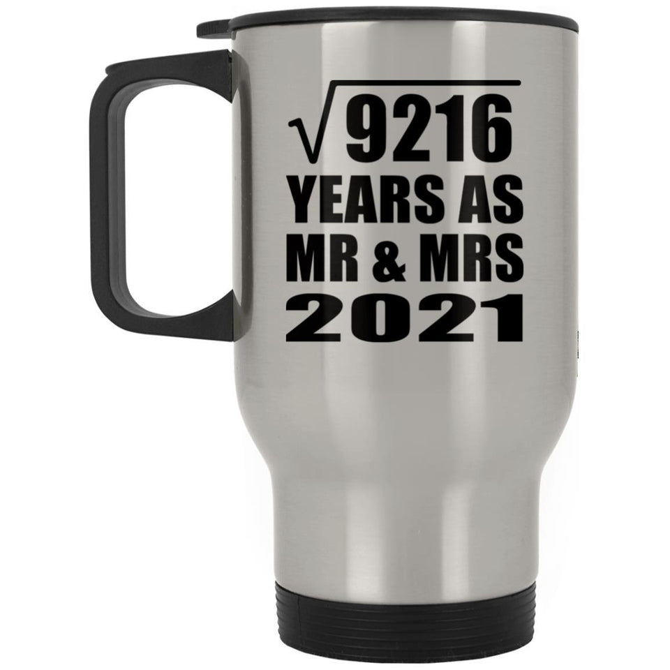 96th Anniversary Square Root of 9216 Years As Mr & Mrs 2021 - Silver Travel Mug