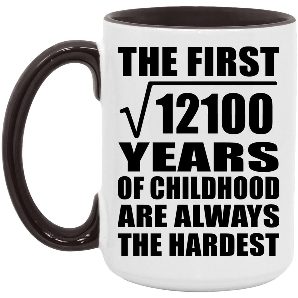 110th Birthday Square Root of 12100 Years of Childhood - 15oz Accent Mug Black