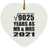 95th Anniversary Square Root of 9025 Years As Mr & Mrs 2021 - Heart Ornament