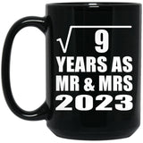 3rd Anniversary Square Root of 9 Years As Mr & Mrs 2023 - 15oz Coffee Mug Black