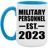 Military Personnel Established EST. 2023 - 15oz Accent Mug Blue