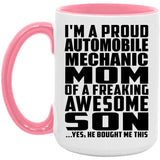 Proud Automobile Mechanic Mom Of Awesome Son - 15oz Accent Mug Pink