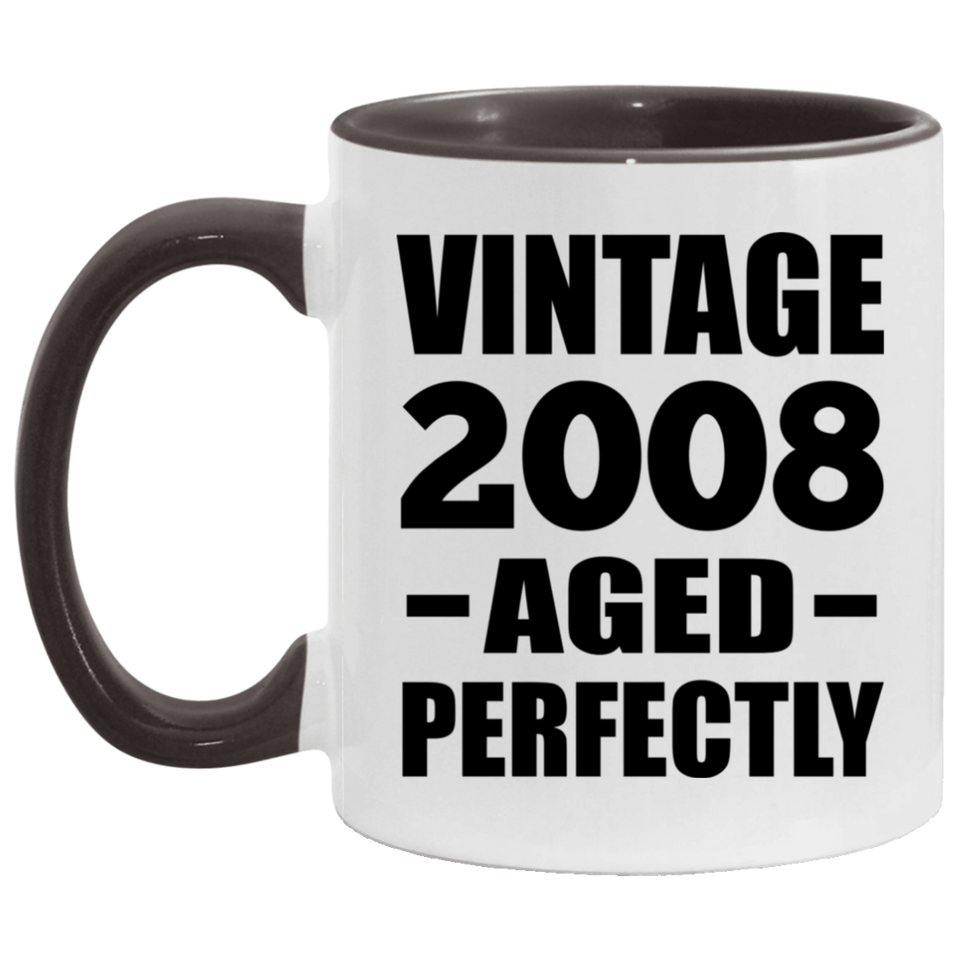 16th Birthday Vintage 2008 Aged Perfectly - 11oz Accent Mug Black