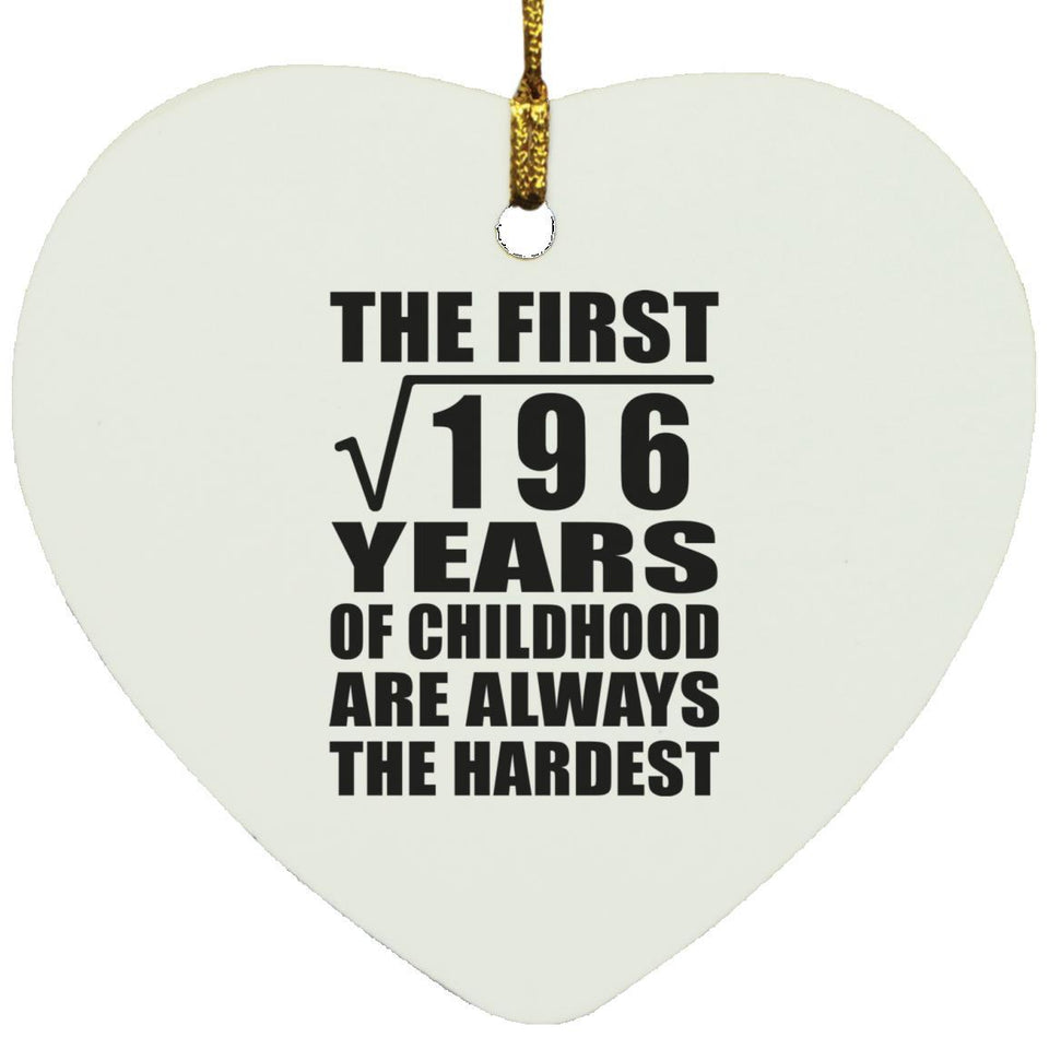 14th Birthday Square Root of 196 Years of Childhood - Heart Ornament