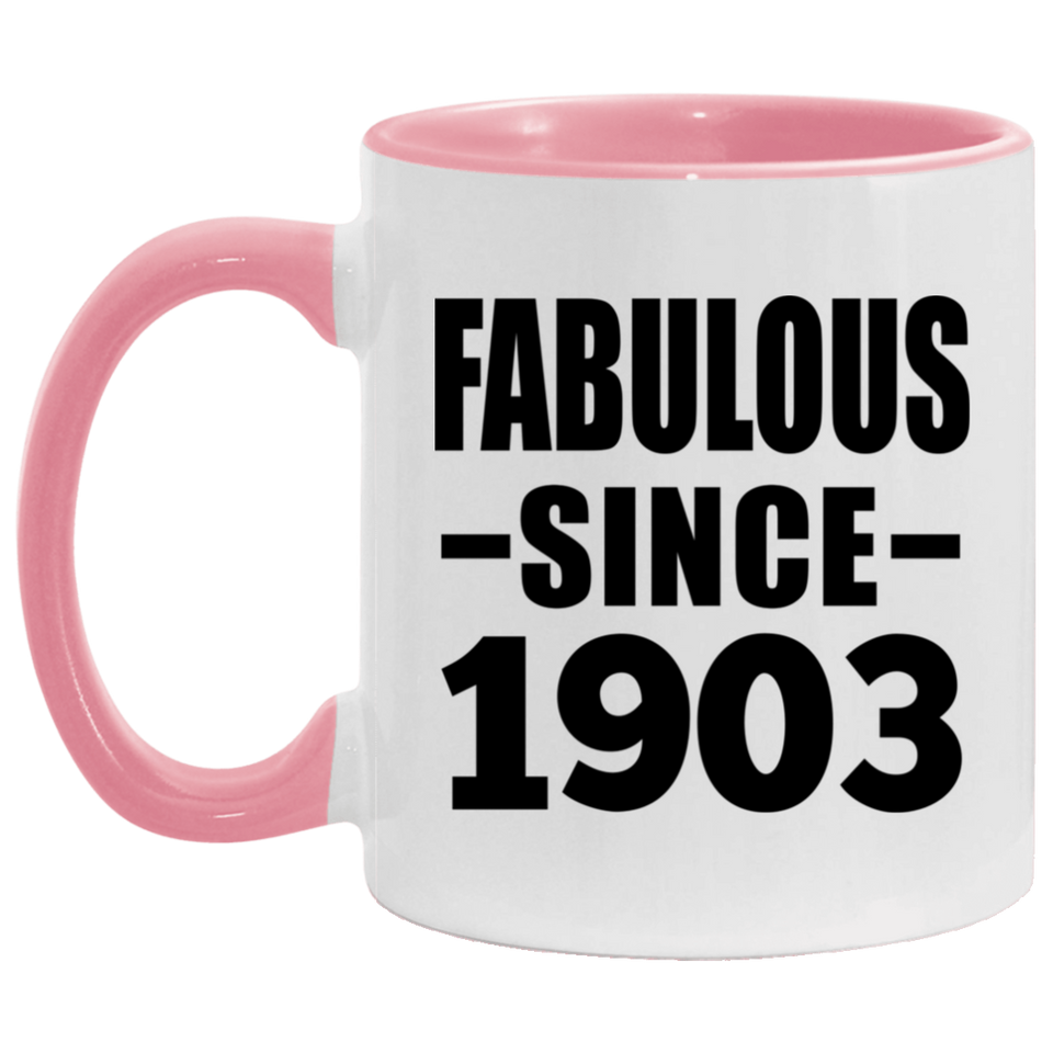 121st Birthday Fabulous Since 1903 - 11oz Accent Mug Pink