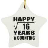 Happy 4th Anniversary Square Root of 16 Years & Counting - Star Ornament