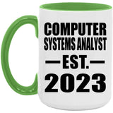 Computer Systems Analyst Established EST. 2023 - 15oz Accent Mug Green