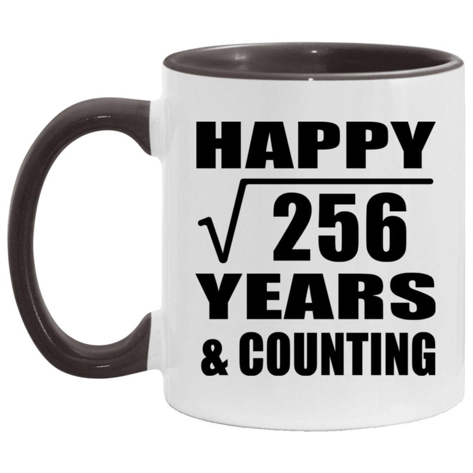 Happy 16th Anniversary Square Root of 256 Years & Counting - 11oz Accent Mug Black