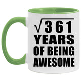 19th Birthday Square Root of 361 Years of Being Awesome - 11oz Accent Mug Green