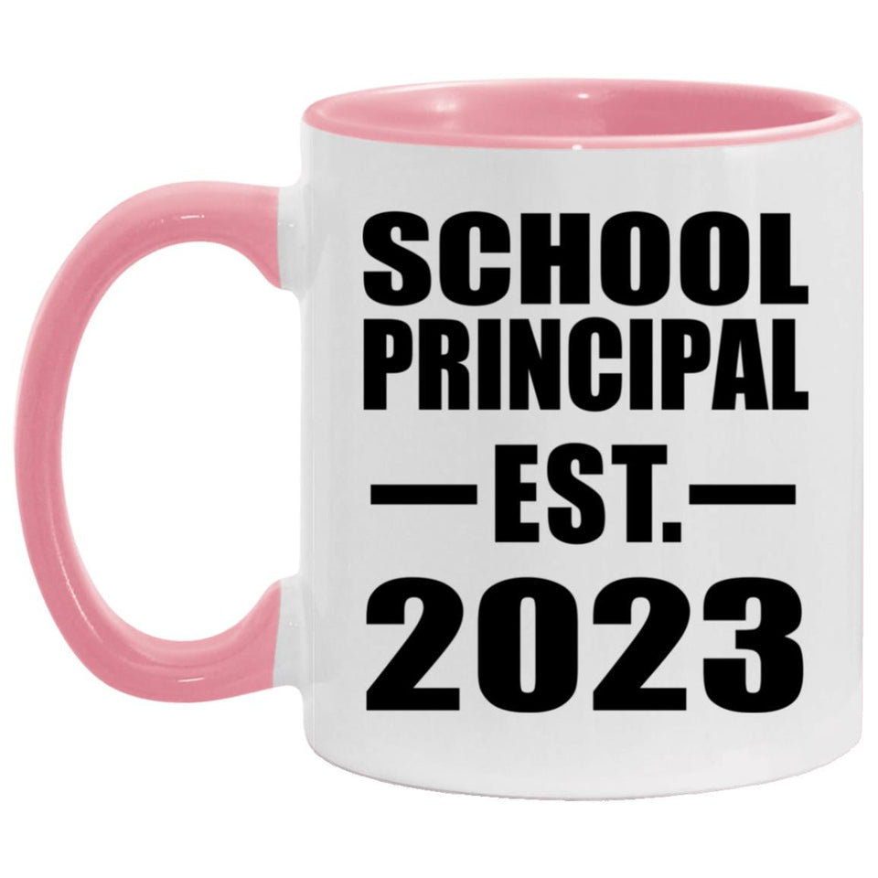 School Principal Established EST. 2023 - 11oz Accent Mug Pink