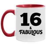 16th Birthday 16 & Fabulous - 11oz Accent Mug Red