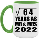 8th Anniversary Square Root of 64 Years As Mr & Mrs 2022 - 15oz Accent Mug Green