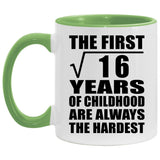 4th Birthday Square Root of 16 Years of Childhood - 11oz Accent Mug Green