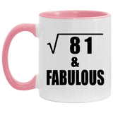 9th Birthday Square Root of 81 & Fabulous - 11oz Accent Mug Pink