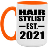Hair Stylist Established EST. 2021 - 15oz Accent Mug Orange