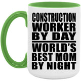 Construction Worker By Day World's Best Mom By Night - 15oz Accent Mug Green