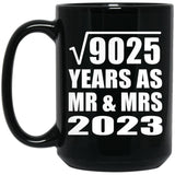 95th Anniversary Square Root of 9025 Years As Mr & Mrs 2023 - 15oz Coffee Mug Black
