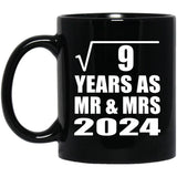 3rd Anniversary Square Root of 9 Years As Mr & Mrs 2024 - 11oz Coffee Mug Black