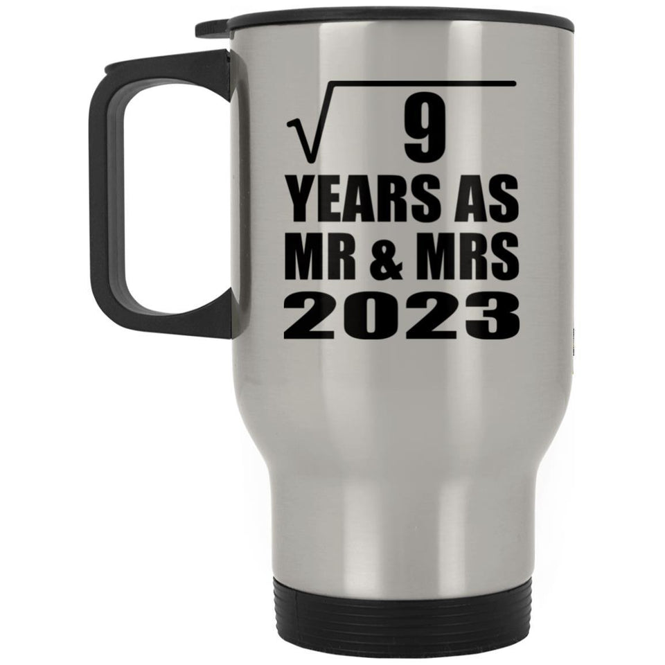 3rd Anniversary Square Root of 9 Years As Mr & Mrs 2023 - Silver Travel Mug