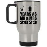 3rd Anniversary Square Root of 9 Years As Mr & Mrs 2023 - Silver Travel Mug