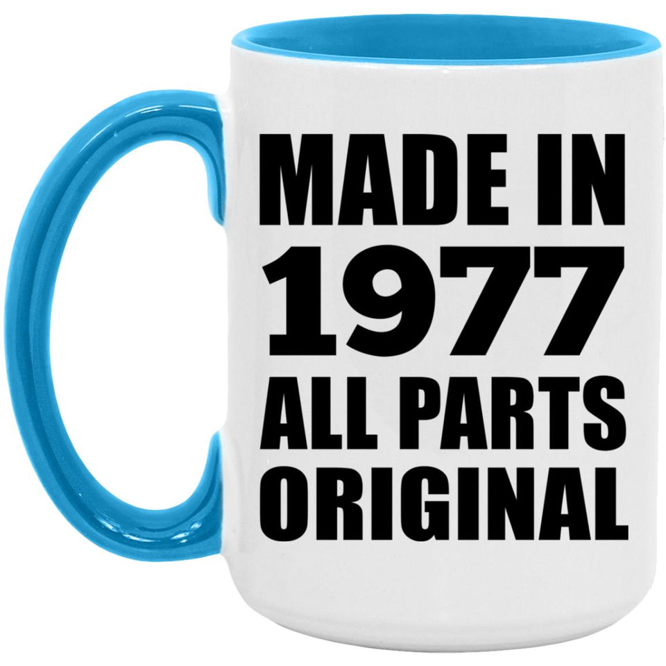 47th Birthday Made in 1977 All Parts Original - 15oz Accent Mug Blue
