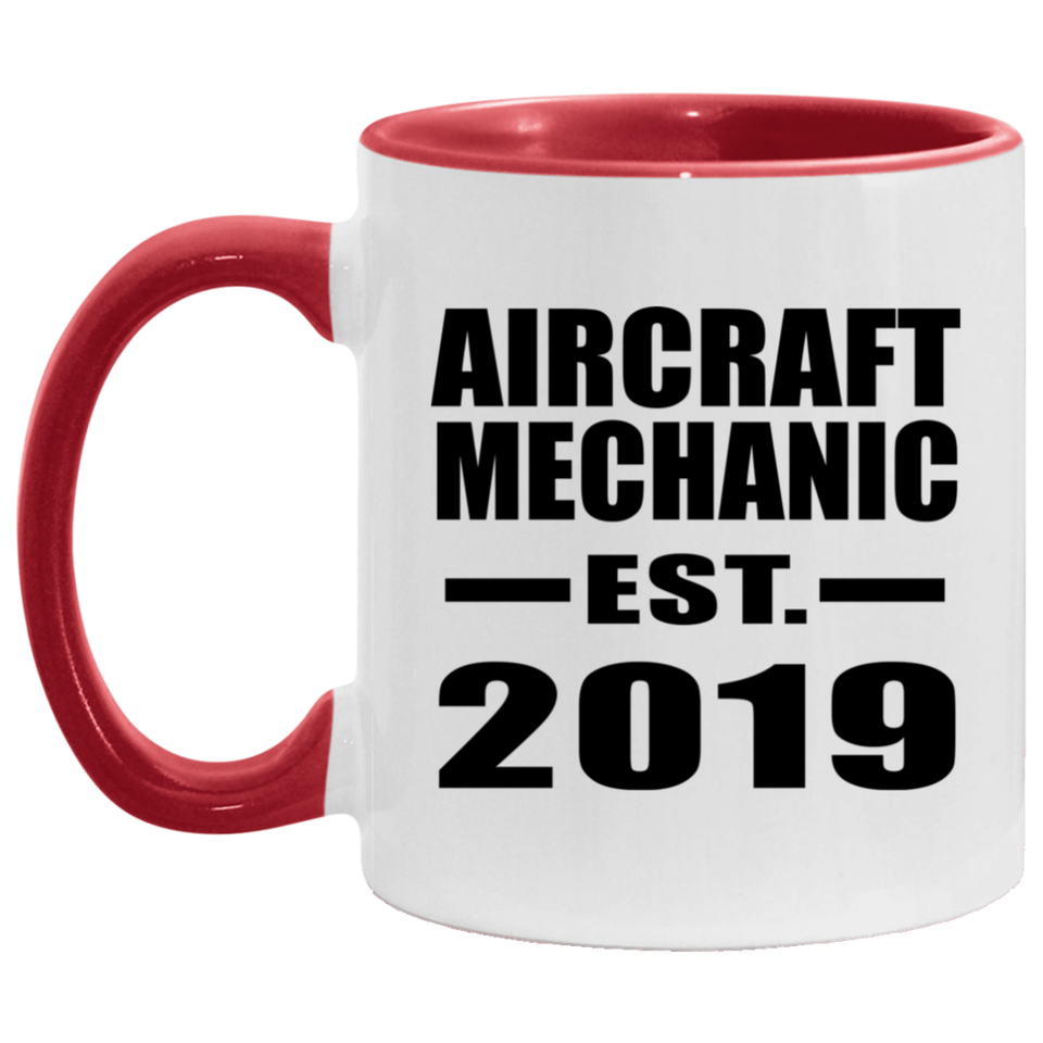 Aircraft Mechanic Established EST. 2019 - 11oz Accent Mug Red