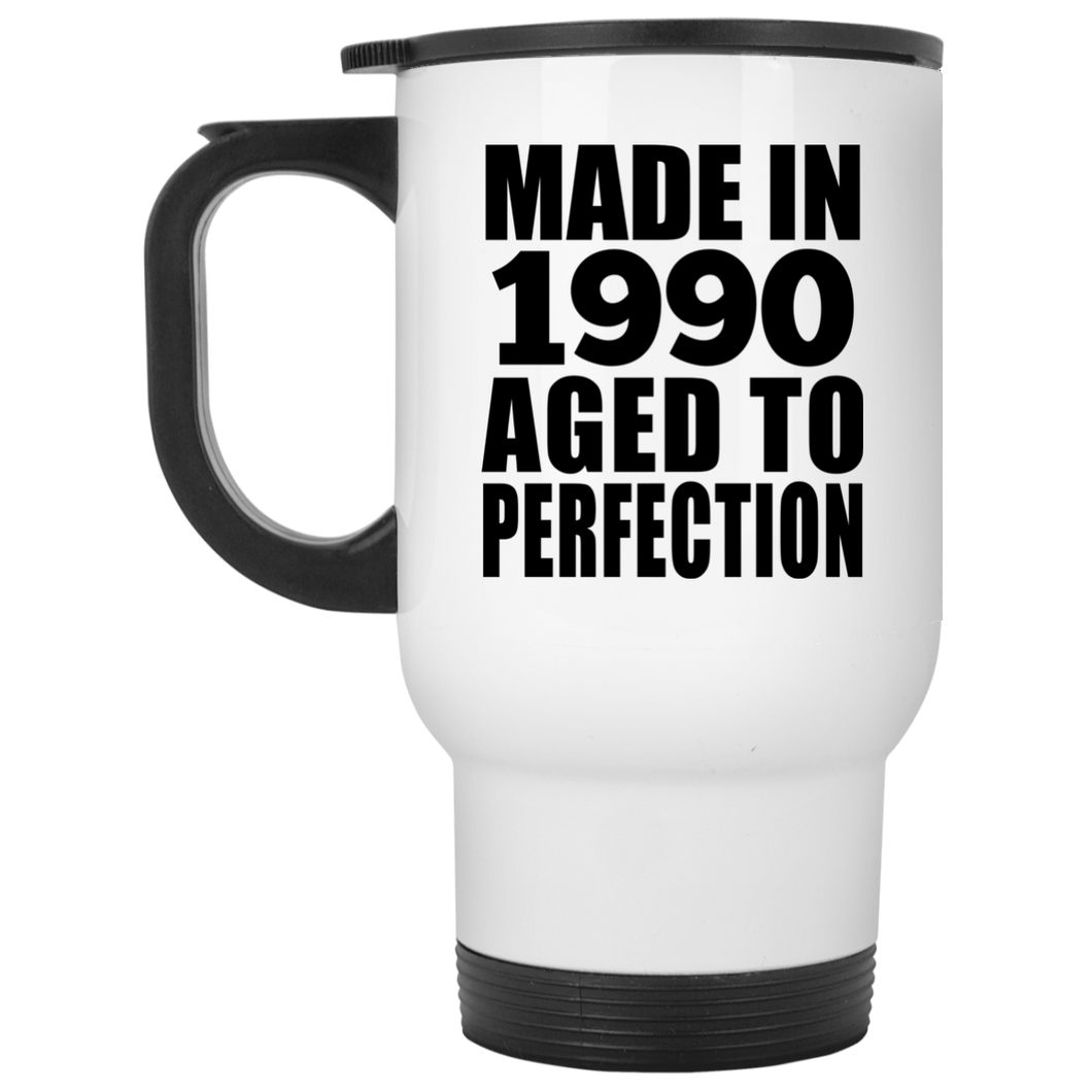 34th Birthday Made In 1990 Aged to Perfection - White Travel Mug