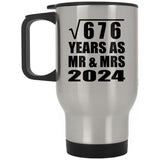 26th Anniversary Square Root of 676 Years As Mr & Mrs 2024 - Silver Travel Mug