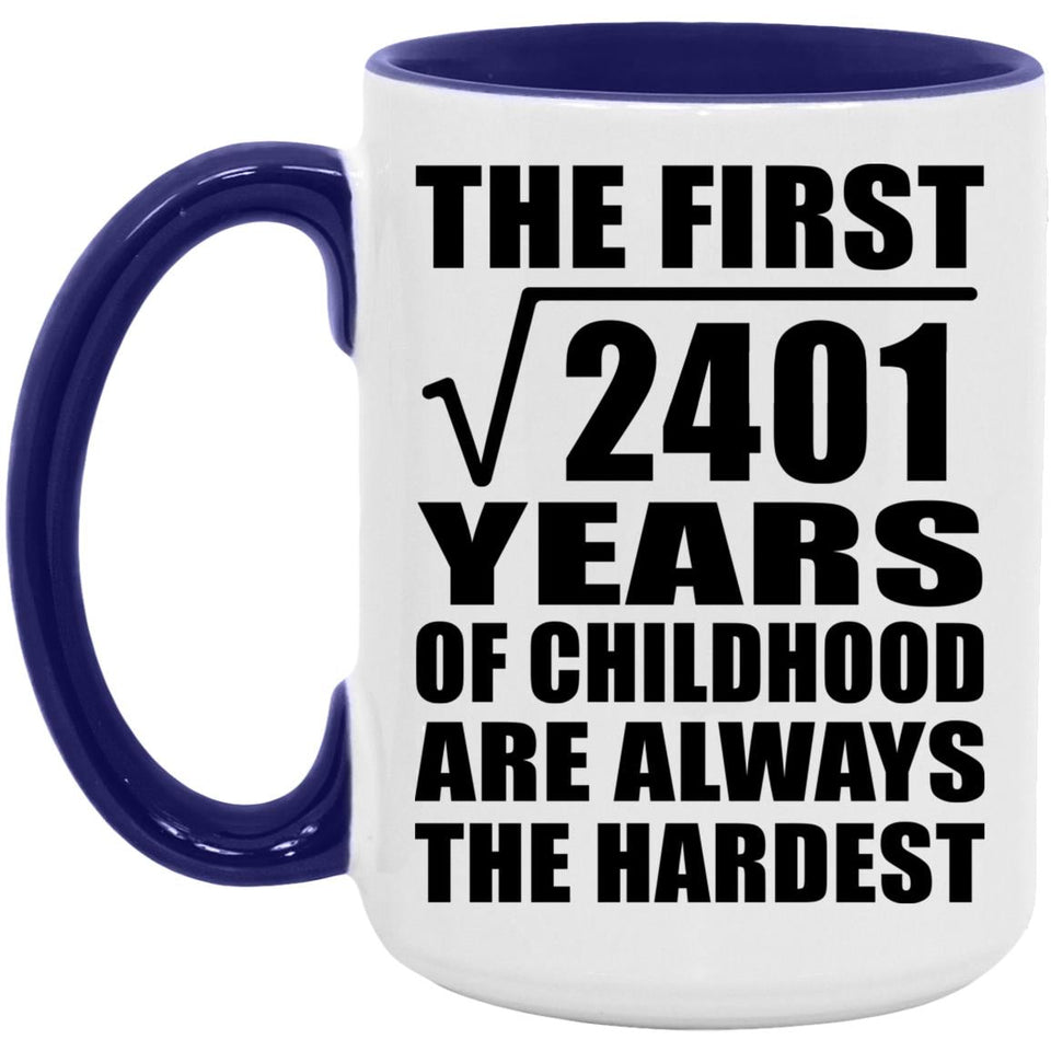 49th Birthday Square Root of 2401 Years of Childhood - 15oz Accent Mug Purple
