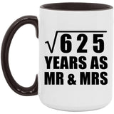 25th Anniversary Square Root of 625 Years As Mr & Mrs - 15oz Accent Mug Black