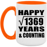 Happy 37th Anniversary Square Root of 1369 Years & Counting - 15oz Accent Mug Orange