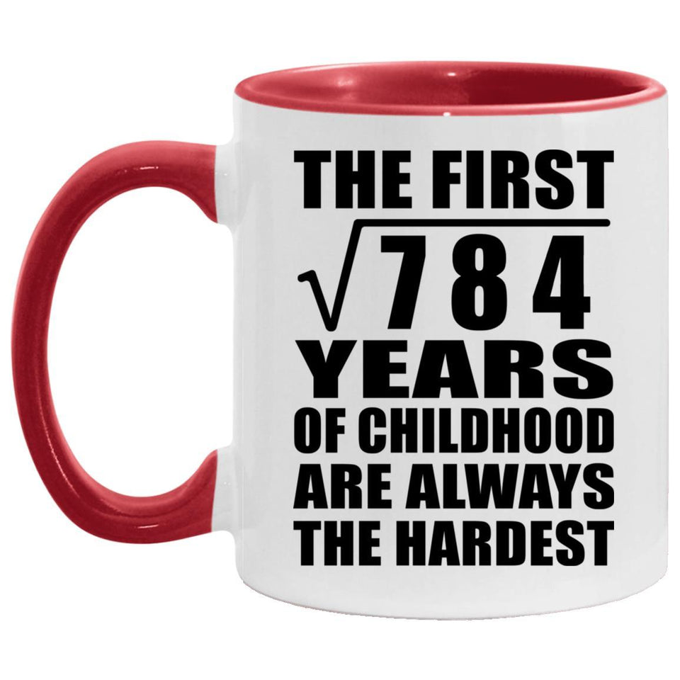 28th Birthday Square Root of 784 Years of Childhood - 11oz Accent Mug Red