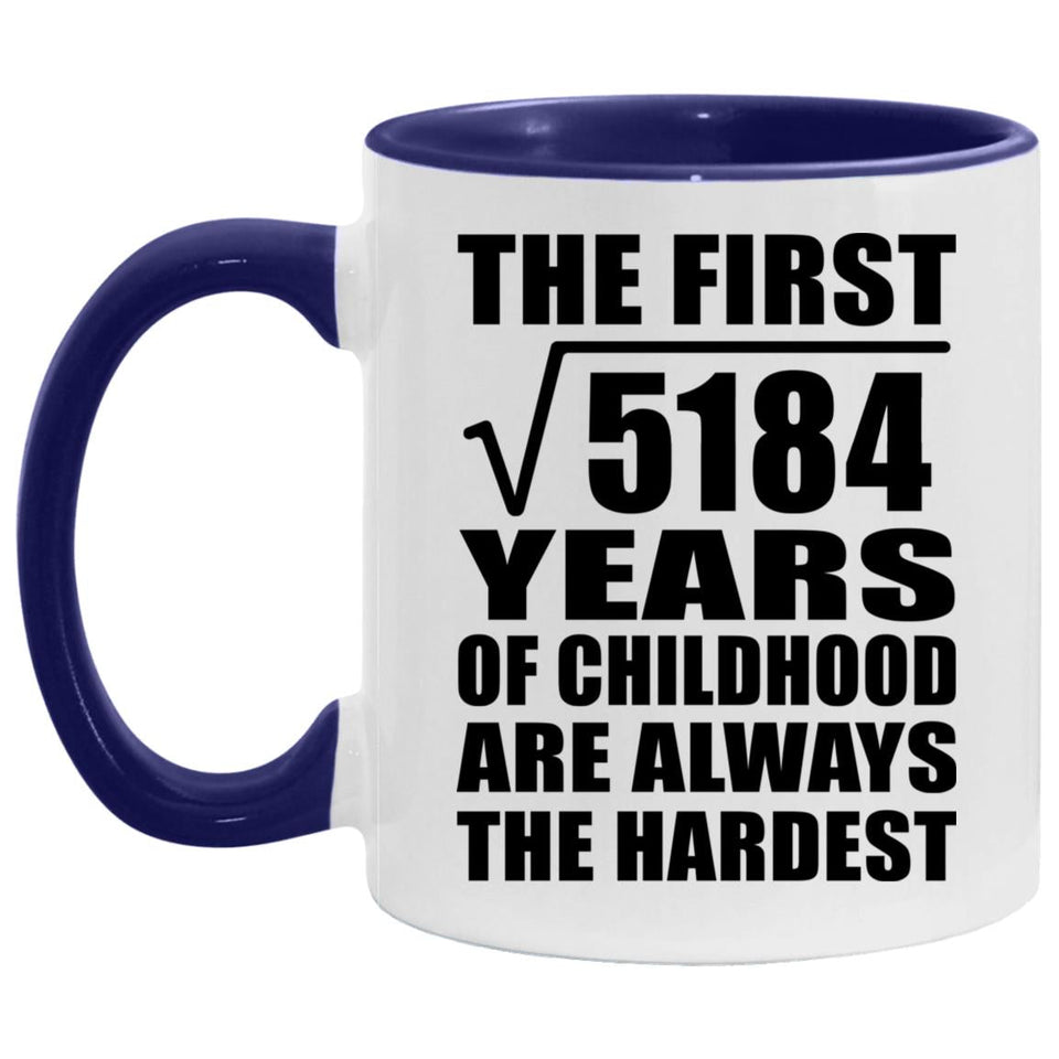 72nd Birthday Square Root Of 5184 Years Of Childhood - 11oz Accent Mug Purple