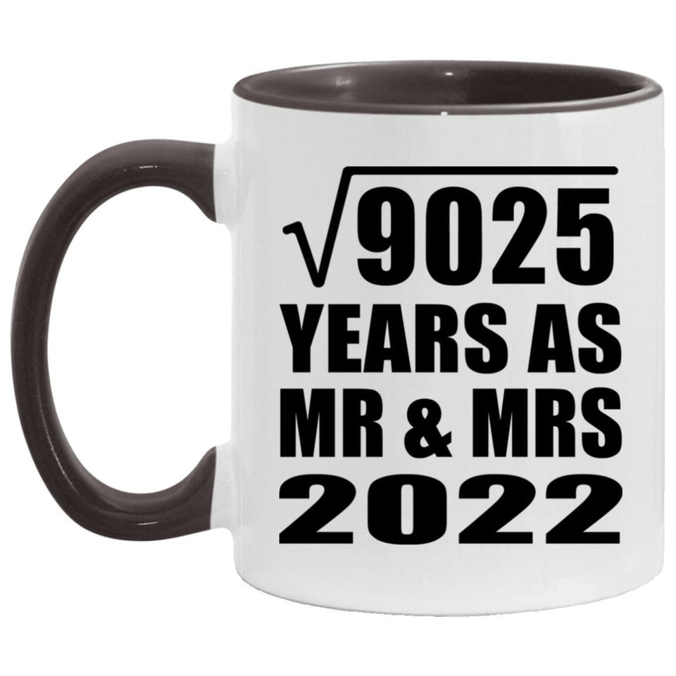 95th Anniversary Square Root of 9025 Years As Mr & Mrs 2022 - 11oz Accent Mug Black
