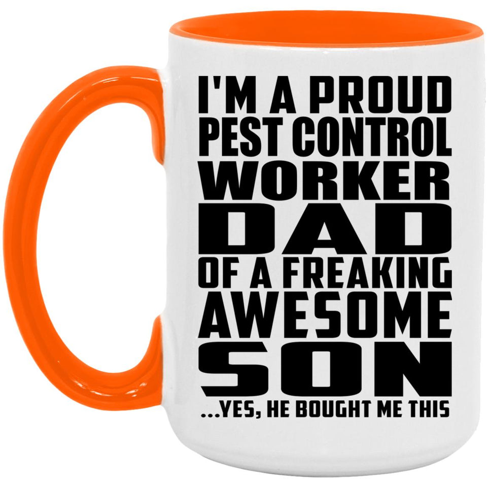 Proud Pest Control Worker Dad Of Awesome Son - 15oz Accent Mug Orange