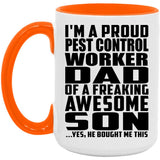 Proud Pest Control Worker Dad Of Awesome Son - 15oz Accent Mug Orange