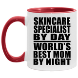 Skincare Specialist By Day World's Best Mom By Night - 11oz Accent Mug Red